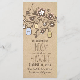 Rustieke fancy Bloemen Mason Jars Wedding Programm Programmakaart