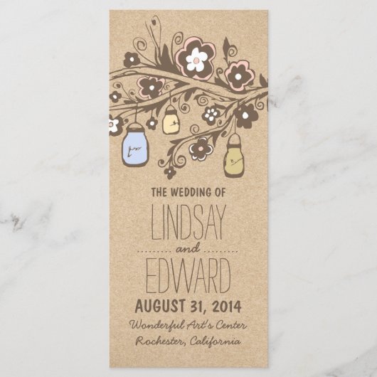 Rustieke fancy Bloemen Mason Jars Wedding Programm Programmakaart (Voorkant)