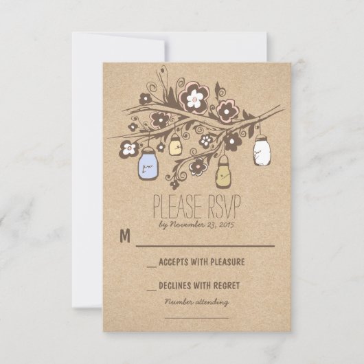 Rustieke fancy bloemenmetselaars bruiloft RSVP kaa Kaartje (Voorkant)