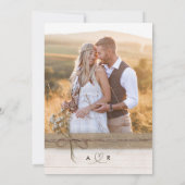 Rustieke Faux Burlap Hout Bloem Boho Foto Huwelijk Kaart (Achterkant)