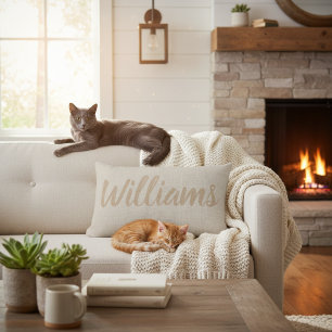 Rustieke Faux Burlap kalligrafie familienaam kusse Kussen