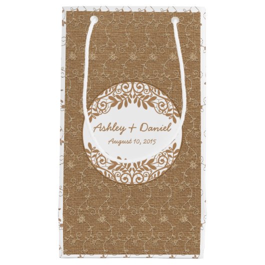 Rustieke Faux Burlap Lace bruiloft welkomsttas Klein Cadeauzakje (Voorkant)