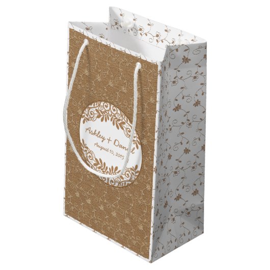 Rustieke Faux Burlap Lace bruiloft welkomsttas Klein Cadeauzakje (Achterkant Gekanteld)