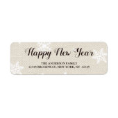 Rustieke Faux Burlap textuur Gelukkig Nieuwjaar Ad Etiket (Voorkant)