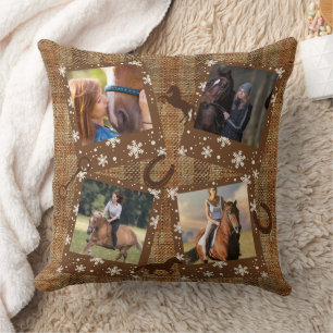 Rustieke Faux Burlap Vier Foto Collage Paard Kussen