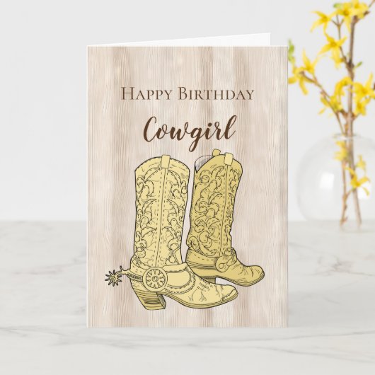 Rustieke Faux Cream White Wood Cowboy laarzen Verj Kaart (Gele Bloem)