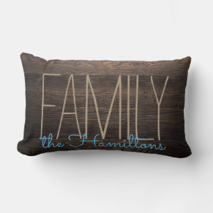 Rustieke FAUX HOUT Chique Familie Monogram BLAUW Kussen
