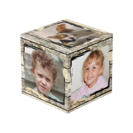 Rustieke faux hout familie 5 foto kubus (Achter hoekig)