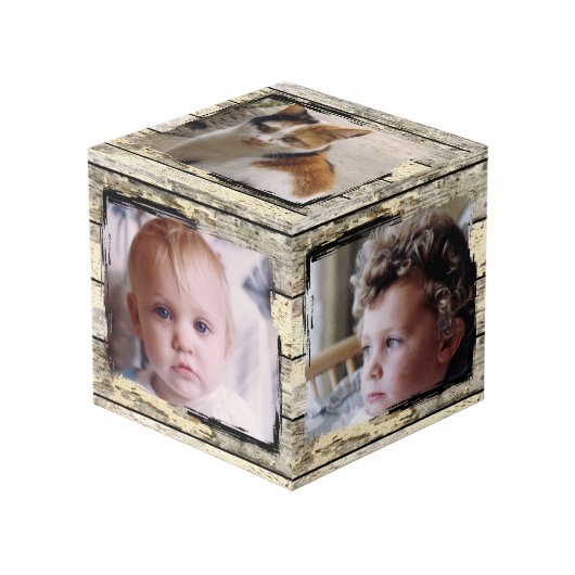 Rustieke faux hout familie 5 foto kubus (Voorkant hoekig)