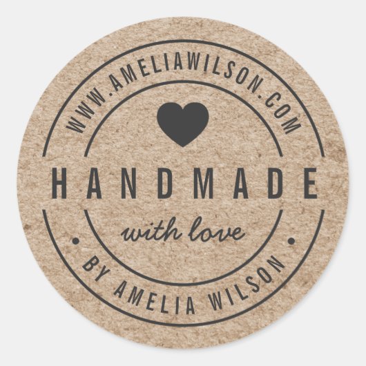 Rustieke Faux Kraft Bold Handgemaakt Met Liefde Ha Ronde Sticker (Voorkant)