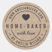 Rustieke Faux Kraft Bold Thuis gebakken Met Liefde Ronde Sticker (Voorkant)