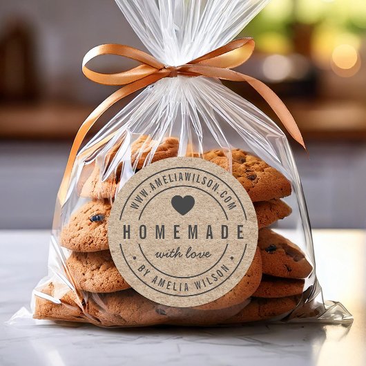 Rustieke Faux Kraft Bold Zelfgemaakt Met Liefde Ha Ronde Sticker