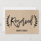 Rustieke Faux Kraft Calligraphy "Gereserveerd" Bor Kaart (Voorkant)