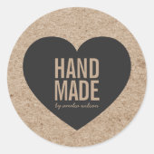 Rustieke Faux Kraft en Grijs Hart Handgemaakt Ronde Sticker (Voorkant)