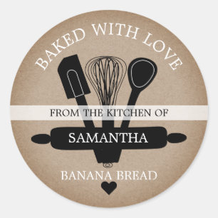 Rustieke Faux Kraft gebakken met liefde Bananenbro Ronde Sticker