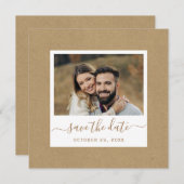 Rustieke Faux Kraft Papier Goud Bruiloft Foto Vier Save The Date (Voorkant / Achterkant)