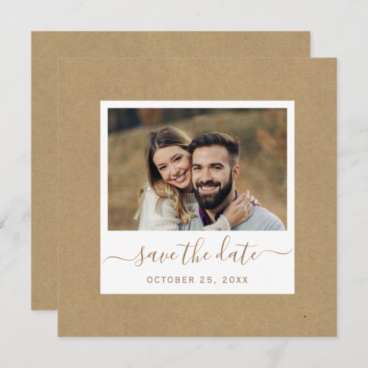 Rustieke Faux Kraft Papier Goud Bruiloft Foto Vier Save The Date (Voorkant / Achterkant)
