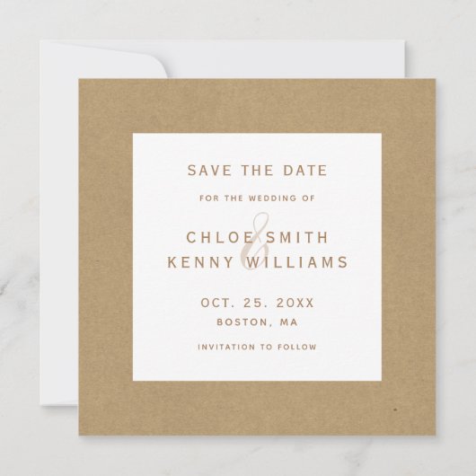 Rustieke Faux Kraft Papier Goud Bruiloft Foto Vier Save The Date (Achterkant)