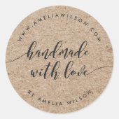 Rustieke Faux Kraft Relax Script Handgemaakt met L Ronde Sticker (Voorkant)