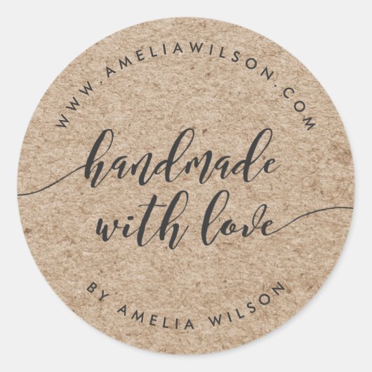 Rustieke Faux Kraft Relax Script Handgemaakt met L Ronde Sticker (Voorkant)
