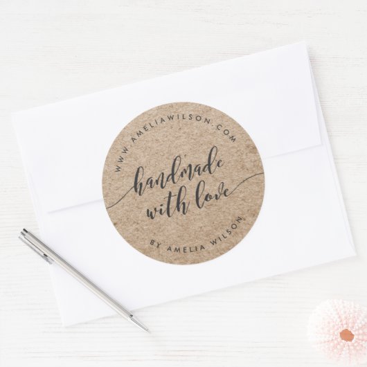 Rustieke Faux Kraft Relax Script Handgemaakt met L Ronde Sticker (Envelop)