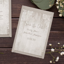 Rustieke Faux Lace Barn Hout Bruiloft Save the Dat