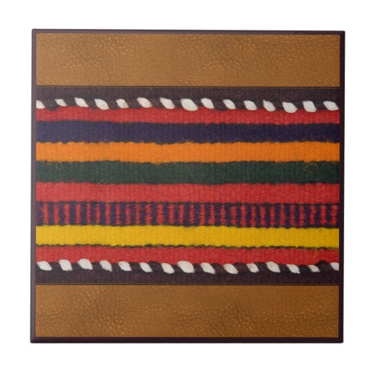Rustieke Faux Leather Bold Etnische Strepen Wester Tegeltje (Voorkant)