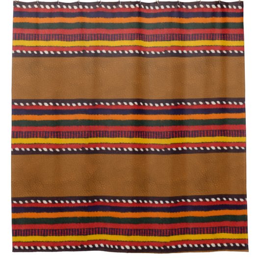 Rustieke Faux Leather Etnische Strepen Boho Wester Douchegordijn (Voorkant)