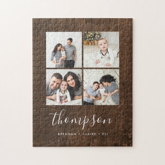 Rustieke Faux Schuur Hout Familie Fotocollage Legpuzzel (Verticaal)