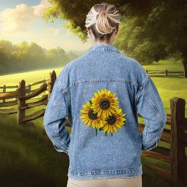 Rustieke Faux Waterverf Zonnebloemen Denim Jacket