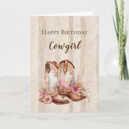 Rustieke Faux Wood Cowgirl Bloemenlaarzen Verjaard Kaart
