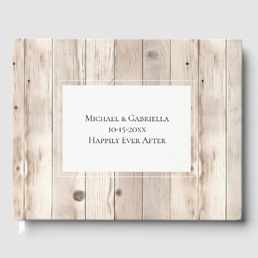Rustieke Faux Wood Cream White Wedding Gastenboek (Voorkant)