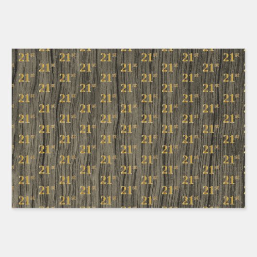 Rustieke Faux Wood Grain, Elegant Faux Gold "21st" Inpakpapier Vel (Voorkant)