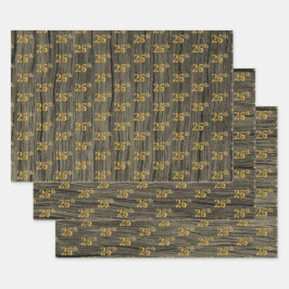 Rustieke Faux Wood Grain, Elegant Faux Gold "26th" Inpakpapier Vel