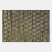Rustieke Faux Wood Grain, Elegant Faux Gold "35th" Inpakpapier Vel (Voorkant)