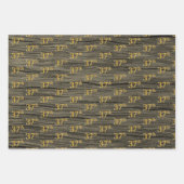Rustieke Faux Wood Grain, Elegant Faux Gold "37th" Inpakpapier Vel (Voorkant 2)