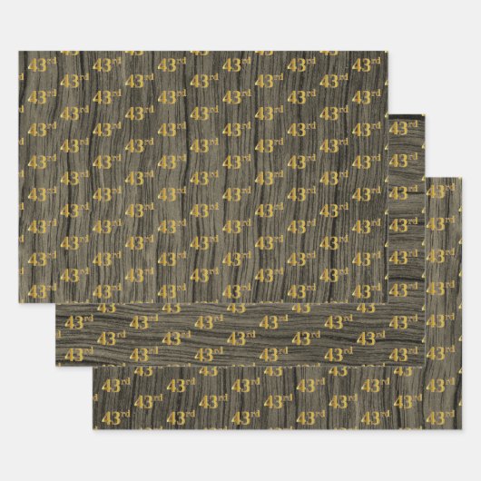 Rustieke Faux Wood Grain, Elegant Faux Gold "43rd" Inpakpapier Vel (Set)