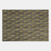 Rustieke Faux Wood Grain, Elegant Faux Gold "57th" Inpakpapier Vel (Voorkant 3)