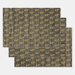 Rustieke Faux Wood Grain, Elegant Faux Gold "60th" Inpakpapier Vel