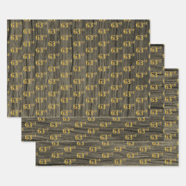 Rustieke Faux Wood Grain, Elegant Faux Gold "63rd" Inpakpapier Vel