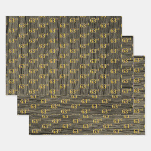 Rustieke Faux Wood Grain, Elegant Faux Gold "63rd" Inpakpapier Vel
