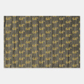 Rustieke Faux Wood Grain, Elegant Faux Gold "64th" Inpakpapier Vel (Voorkant)