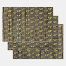 Rustieke Faux Wood Grain, Elegant Faux Gold "69th" Inpakpapier Vel