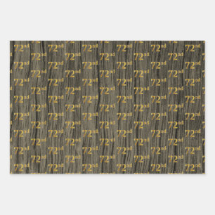 Rustieke Faux Wood Grain, Elegant Faux Gold "72nd" Inpakpapier Vel
