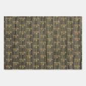 Rustieke Faux Wood Grain, Elegant Faux Gold "75th" Inpakpapier Vel (Voorkant 3)