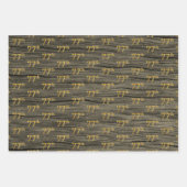Rustieke Faux Wood Grain, Elegant Faux Gold "77th" Inpakpapier Vel (Voorkant 3)