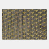 Rustieke Faux Wood Grain, Elegant Faux Gold "79th" Inpakpapier Vel (Voorkant)
