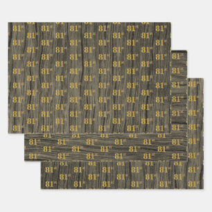 Rustieke Faux Wood Grain, Elegant Faux Gold "81st" Inpakpapier Vel