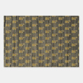 Rustieke Faux Wood Grain, Elegant Faux Gold "86th" Inpakpapier Vel (Voorkant)