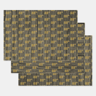 Rustieke Faux Wood Grain, Elegant Faux Gold "88th" Inpakpapier Vel